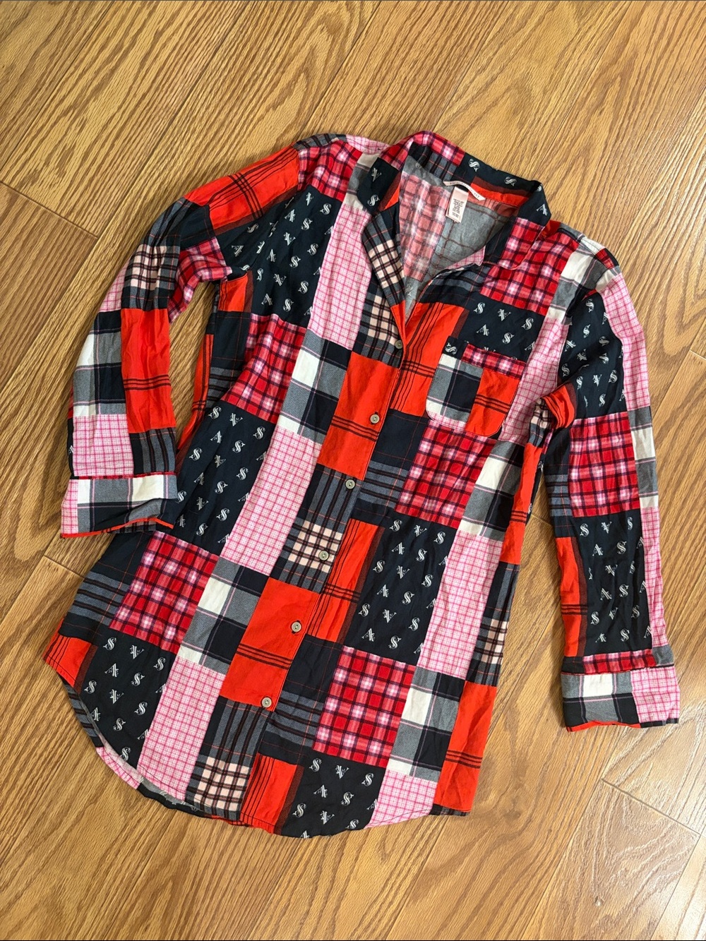 VICTORIA SECRET VS Dreamer Plaid Women's Small Sleep Shirt Dress Night Gown